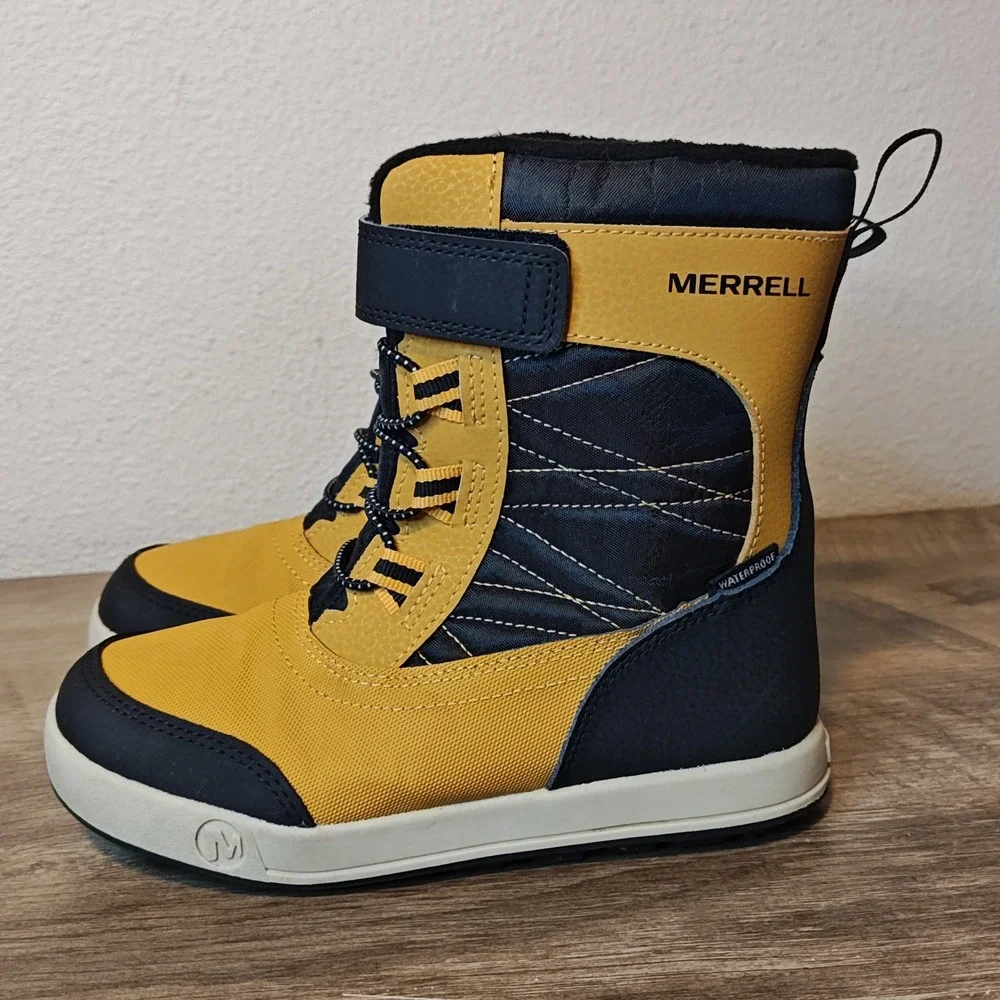 Merrell Snow Quest‎ Lite 3.0 Kids Size 1 Yellow Black Waterproof Winter Boots
